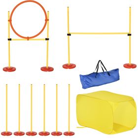 PawHut 4-Piece Dog Agility Training Set Portable Equipment with Weave Pole Jumping Ring High Jump Tunnel Yellow